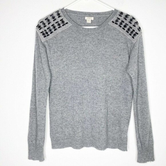 J. Crew Gray Warmspun Woold Blend Sweater with Jeweled Embellished Shoulders - Picture 8 of 8